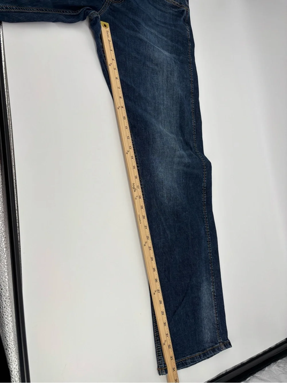 Wrangler retro slim straight Jeans Men 38x34 Blue Denim Stretch WLT88BZ Whiskere